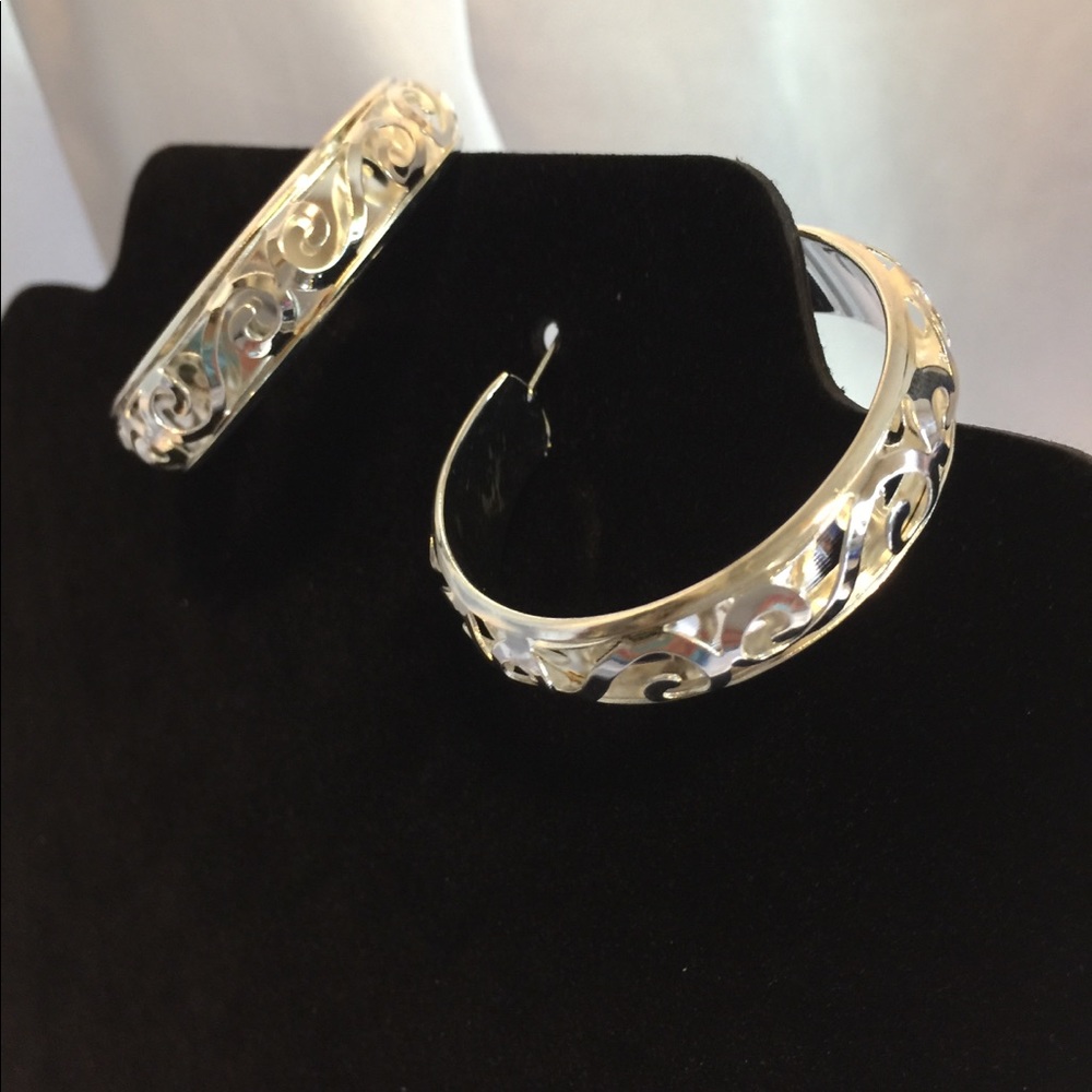2” .925 Sterling Silver Debossed Pierced Hoops Set